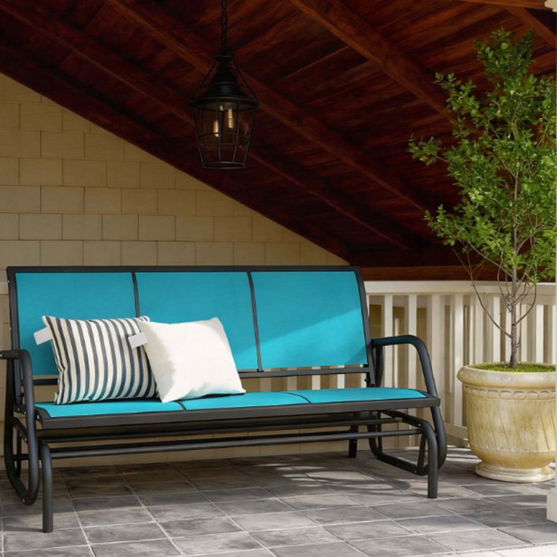 Banc oscillant d'extérieur avec filet respirant, Bleu