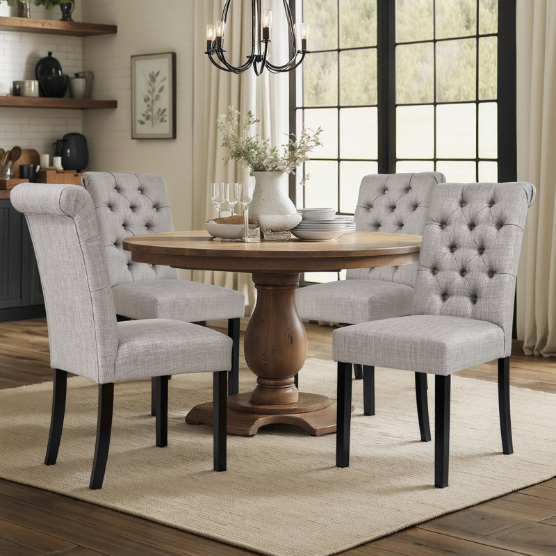 Linen Upholstered Dining Parsons Chairs (Set Of 4), Gray, 4