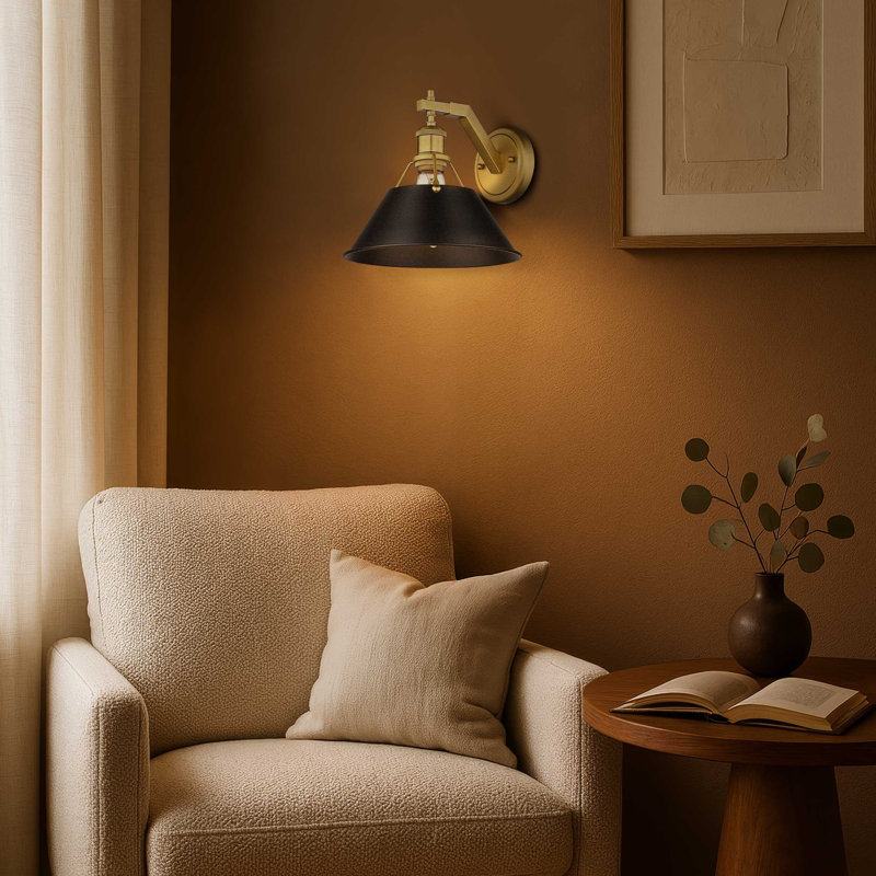 Weatherford Steel Swing Arm Sconce, Matte Black, Brushed Champagne Bronze