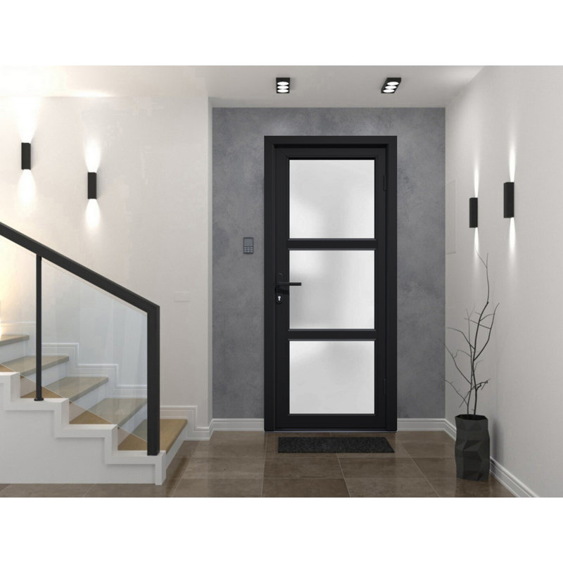 Façade extérieure en verre givré pré-suspendu Fibre de verre givré / Manux 8552 noir mat / Portes d'entrée commerciales et résidentielles de bureau - l 30 po x H 80 po - Gauche