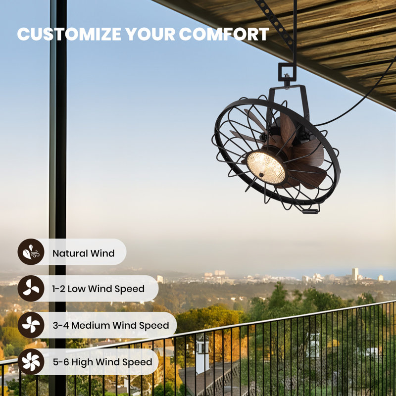 20'' Outdoor Ceiling Fan With Light And Remote, Waterproof Caged Ceiling Fan, Dimmable Light For Patio, Bedroom And Kitchen, Brown