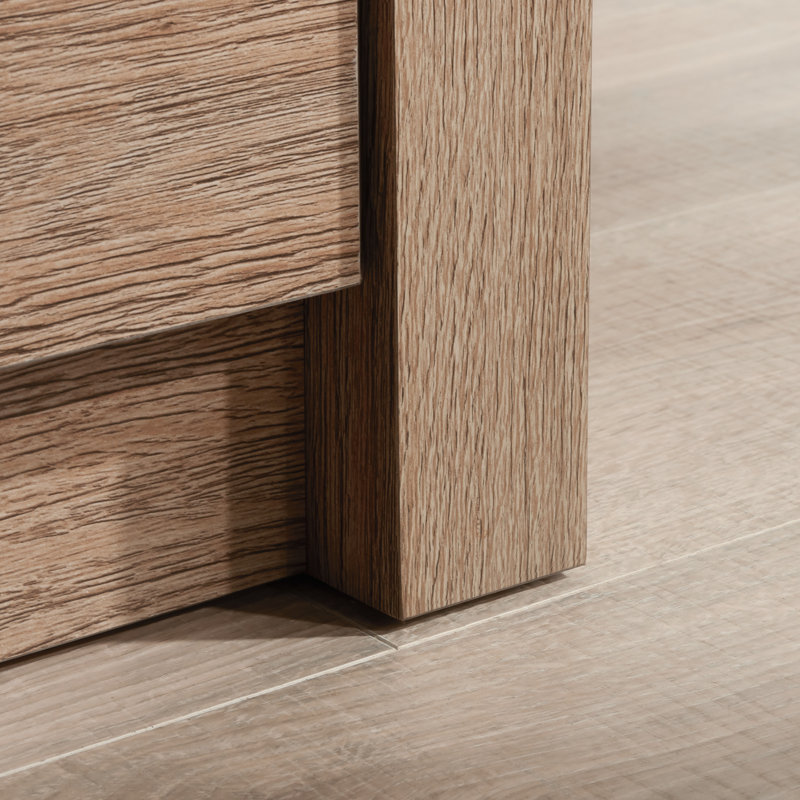 Pebbled White and Brushed Oak Adjustable Bookcase with Glass Doors