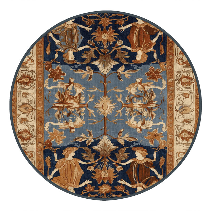 Tapis brun français lavable à la machine, Rond 4 pi