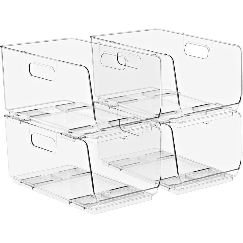 Bacs de rangement empilables ouverts à l'avant - Bacs de rangement empilables transparents