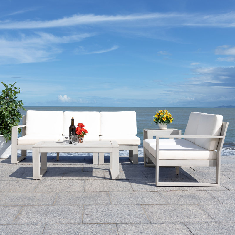 4 Piece Sectional Seating Group with Cushions, Gray, White
