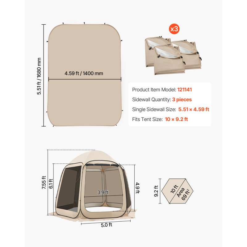 Sun Shade Sail Canopy Covers, Fit for 10 x 9.2 ft Screen House Tent, Sun Protection, 5.51 x 4.23 ft 300D Oxford Silver-Coated Fabric(Not Include Tent), for Outdoor Activities, Beige