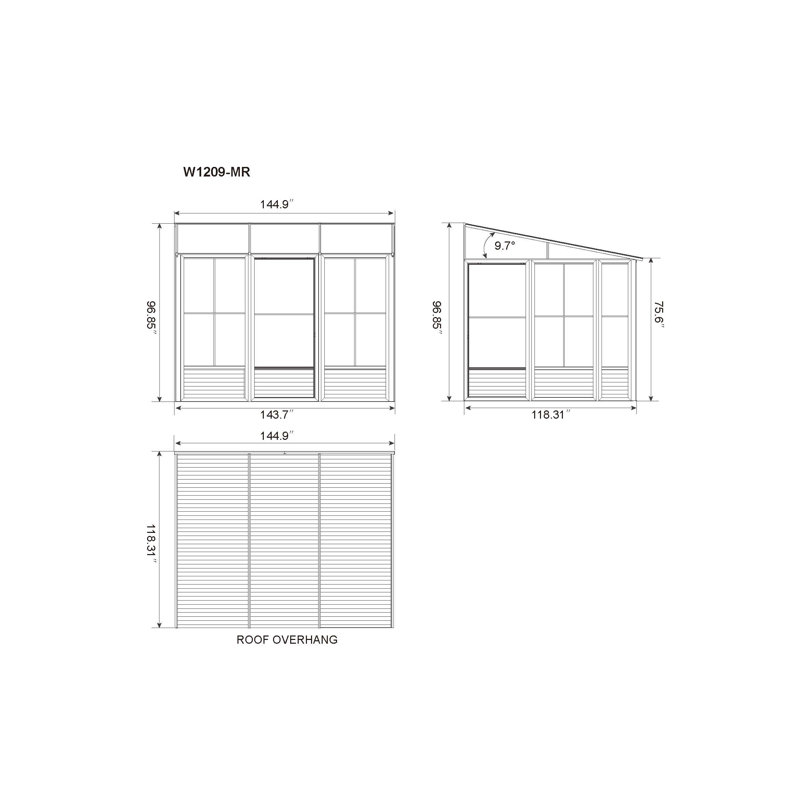 Gazebo Penguin Florence Wall Mounted Solarium 10 Ft x 12 Ft Metal Roof In Slate, Slate, 10' x 12'