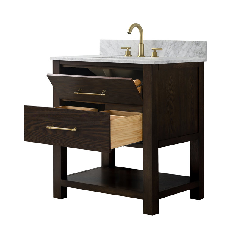 Ensemble de meuble-lavabo simple 30 po Keri, Chêne brun / laiton antique