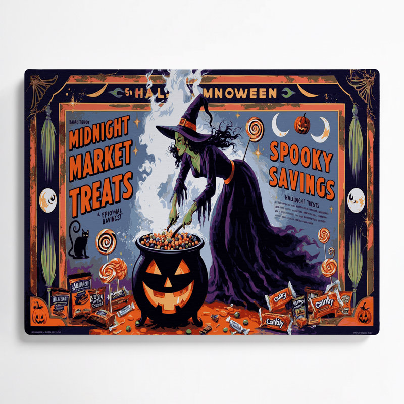 Halloween rétro, publicités d'Halloween, art mural en métal mauve, H 20 po x l 24 po