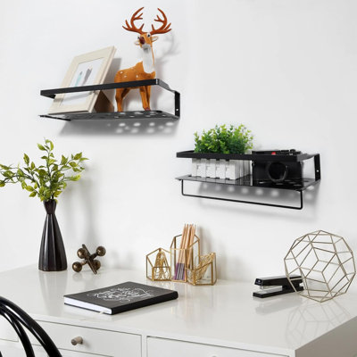 Floating Shelves Iron Wall Mounted Shelf with Towel Bar, Iron Shelves Set of 2