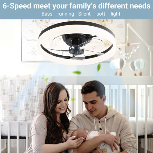 HELYIVLE Flush Mount Dimmable Ceiling Fan with LED Lights | Wayfair