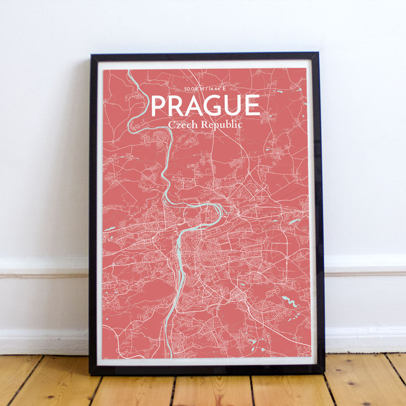 Prague City Map - Unframed Graphic Art Print on Paper, Red, 50.8cm H x 40.6cm W x 0.13cm D