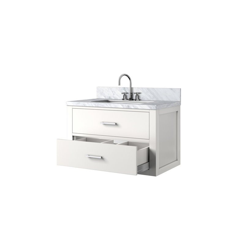 Ensemble de meuble-lavabo simple avec plateau en marbre de Carrare et robinet, Blanc