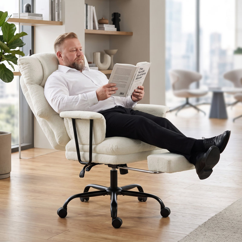 Fauteuil de bureau robuste de 181 kg avec soutien lombaire, blanc crème