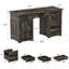 Bureau de direction 55 po avec station de charge et prise de courant, bureau d'ordinateur personnel avec 5 tiroirs et armoire, table de travail en bois rustique avec tiroir classeur, gris rustique
