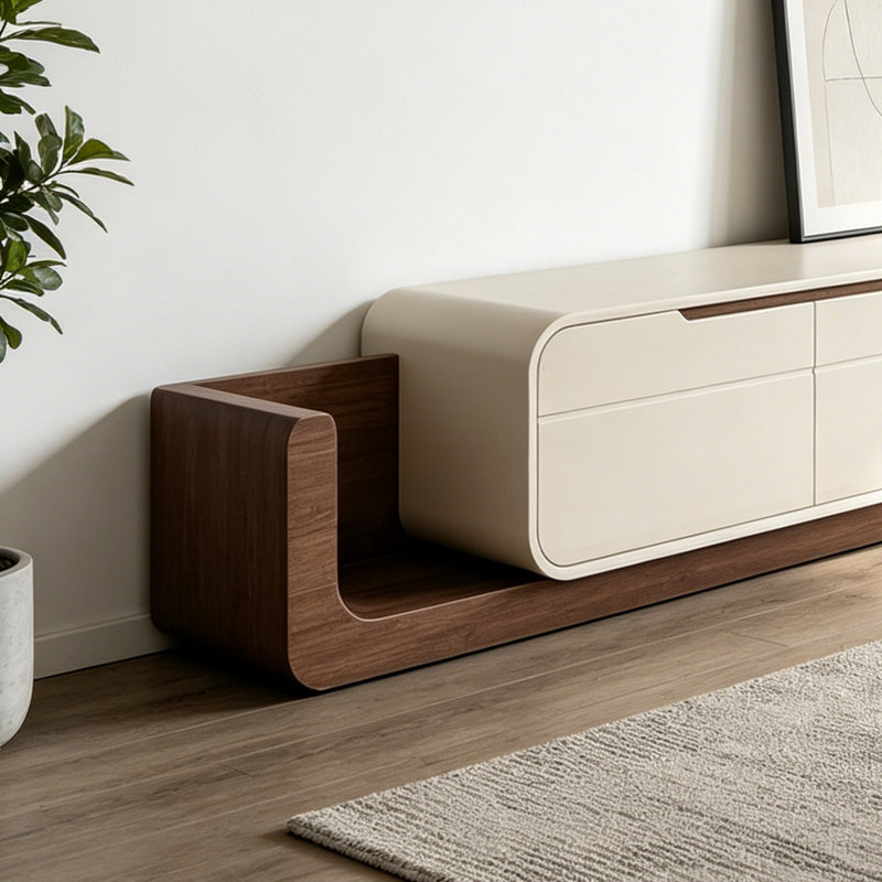 Meuble télé français rétractable de style crème, 23.62"H x 70.87"L x 15.75"W