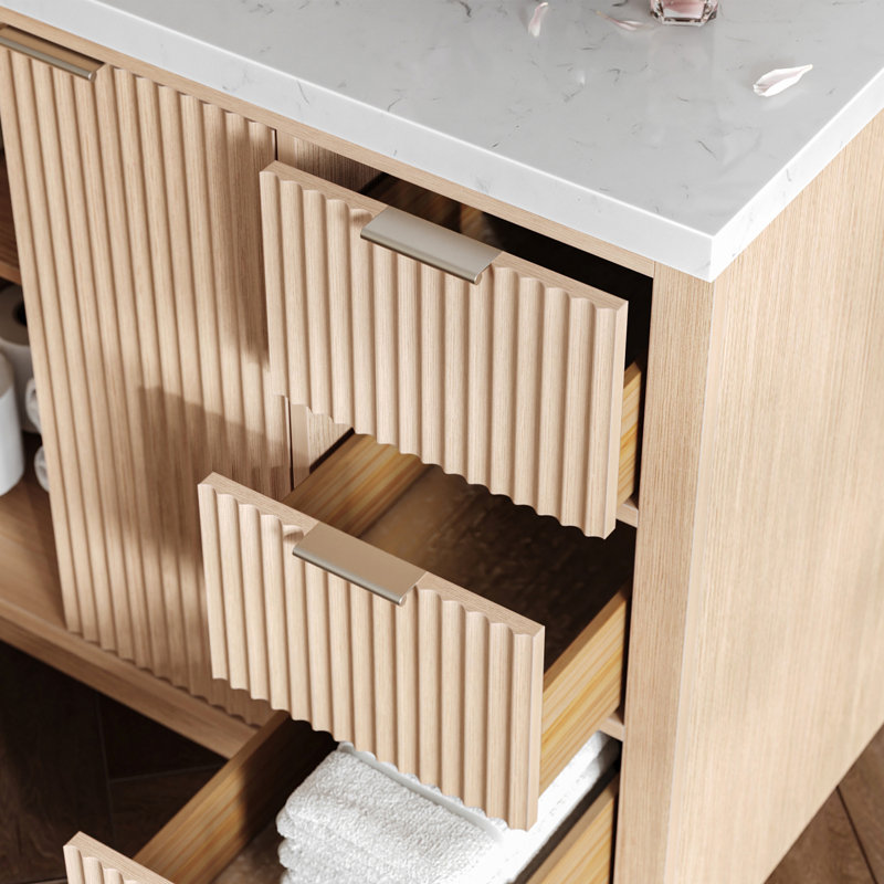 Meuble-lavabo simple 54 po en chêne massif avec comptoir en quartz 1,5 po Carrara, lavabo ovale, Ovale, 54"