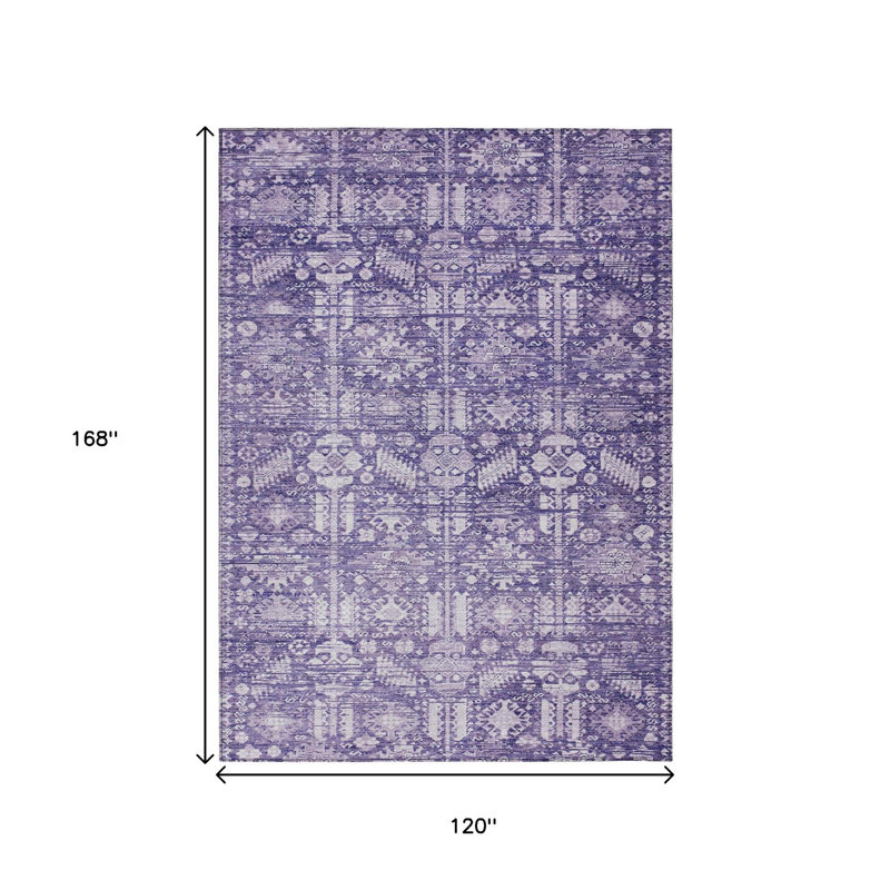 Tapis intérieur/extérieur lavable à motifs tribaux violets et ivoire, 3 m x 4,2 m