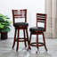 Tabouret pivotant à dossier à lattes de 24 po de hauteur comptoir, cerisier, tissu gris anthracite - et siège de choix fiable avec design, finition cerisier, polyvalent-526922215-526922213