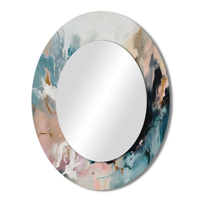 Delicate Brushstrokes Abstract Painting V - Modern Oval Wall Mirror