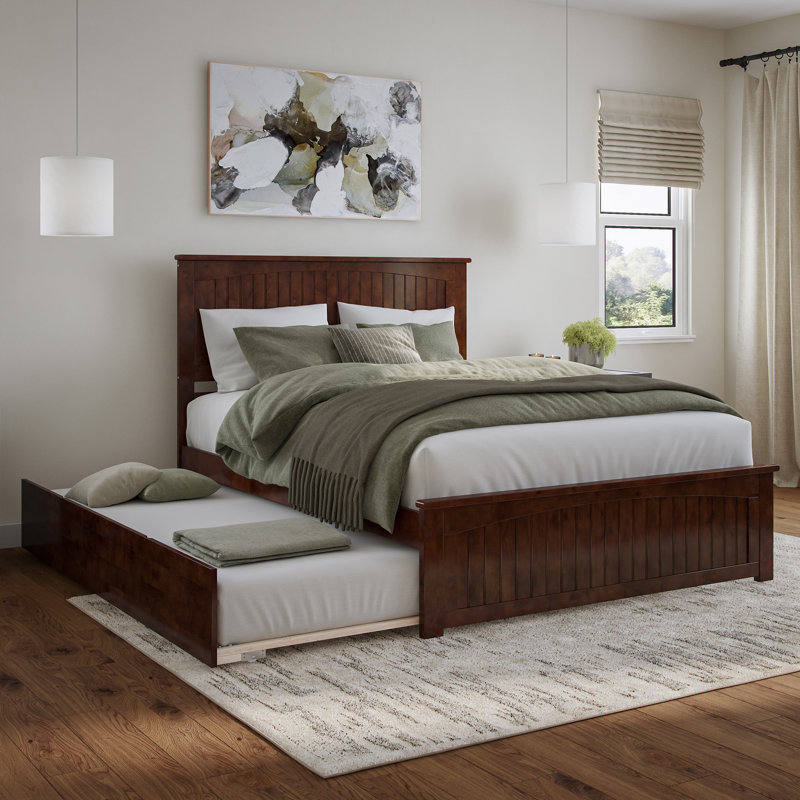  Nantucket Solid Wood Platform Bed with Matching Footboard & Trundle, Queen, Walnut