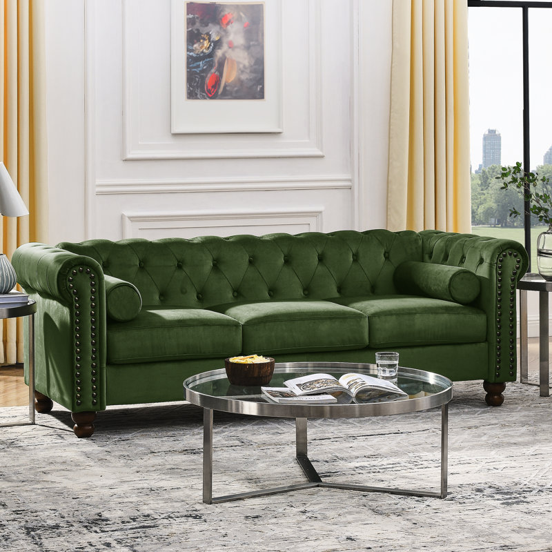 Jumal 80'' Velvet Sofa, Green, 30" H x 80" W x 28" D