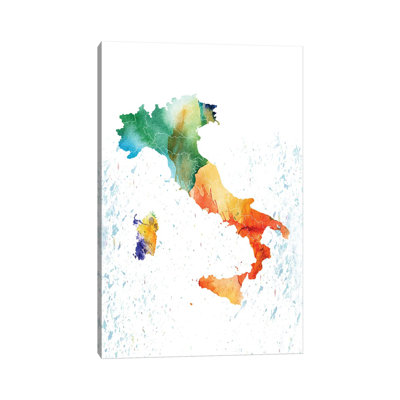 Italy Colourful Map by WallDecorAddict - Wrapped Canvas Painting