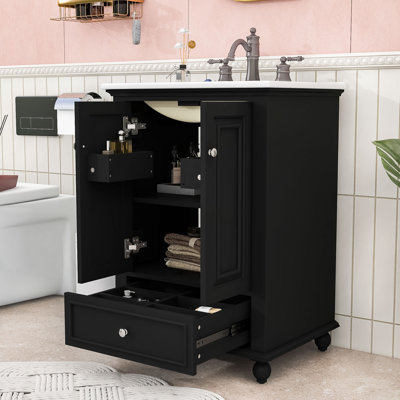 Bathroom Vanity with Ceramic Sink, Divider Drawers, Adjustable Storage and Soft-Close Doors
