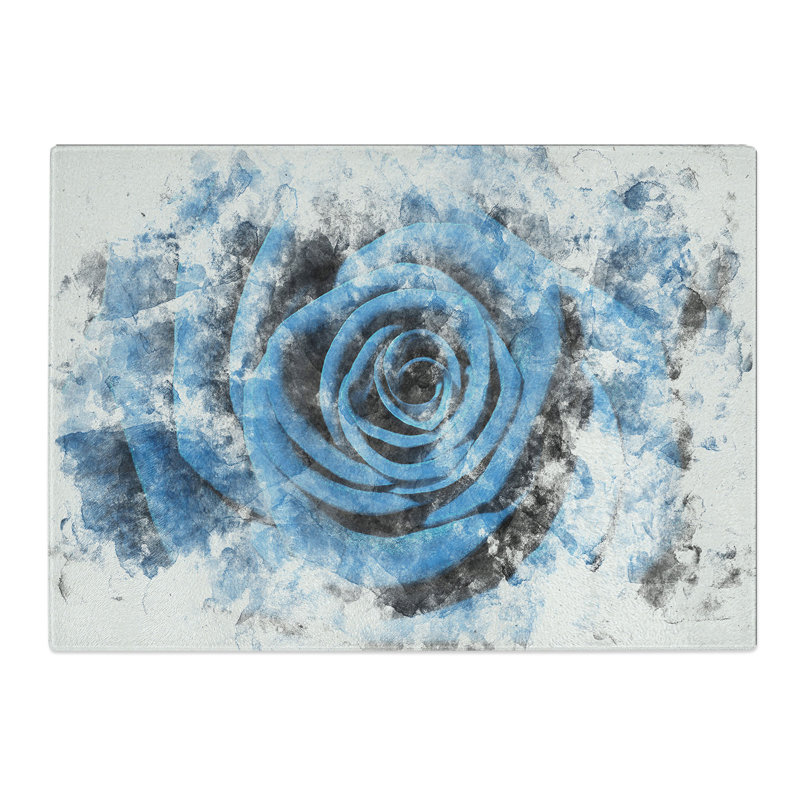 Tempered Glass Pretty Blue Rose Chopping Board, 28.5 cm x 39 cm