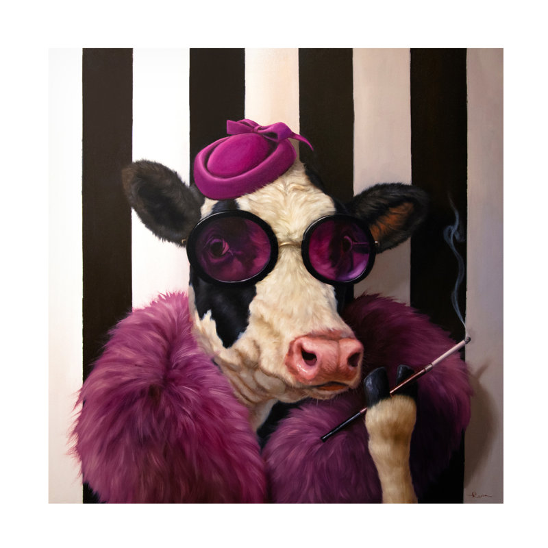 Art mural sur toile tendue - "Lady Moo Moo" par Lucia Heffernan pour décoration de salon, de chambre à coucher ou de bureau - 14 x 14