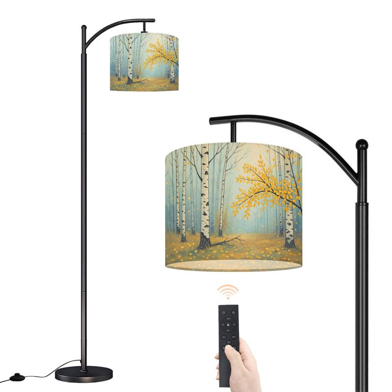 Lampe sur pied à arc avec abat-jour réglable Aspen Tree Modern Abstract Forest Landscape Birch Tapes Leaves Lamp