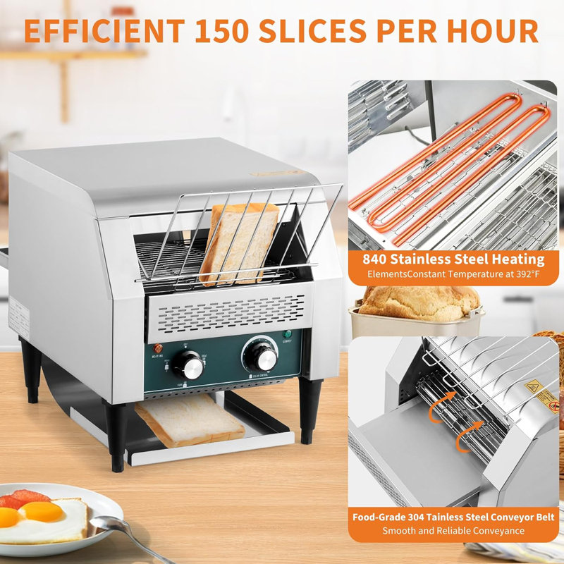 High-Capacity Conveyor Toaster with Timer, 7-Temperature Settings, 300 Slices/Hour, 1800W, 110V, 150 tranches / h, 1300W 110V