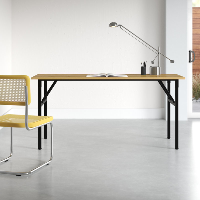 Rodas Rectangular Foldable Desk, Teak/Black, 29.5" H x 63" W x 23.6" D