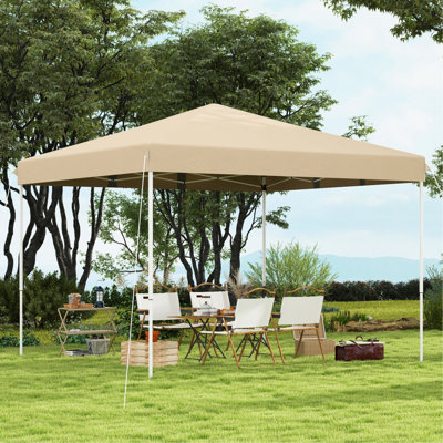 Tente escamotable 13 'X 13' pour l'extérieur, le jardin, le patio et les fêtes. Hauteur réglable, étui de transport sur roulettes, auvent extérieur pour abri de soleil beige, protection en hauteur. Sac, événement