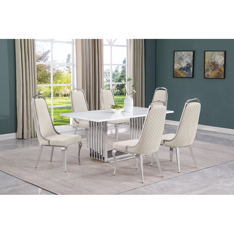 Ensemble de salle à manger Keyley, Crème / argenté, 7, Argent