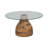 Verniece Coffee Table Wood Glass Metal Base Modern Sculptural Design with Sleek Round Top and Decorative Mixed-Material Construction for Contemporary Versatile Living Room Appeal