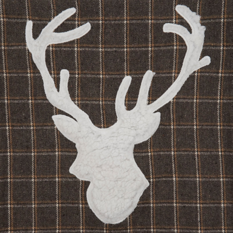 Brown Plaid Reindeer Applique Medium Throw Pillow