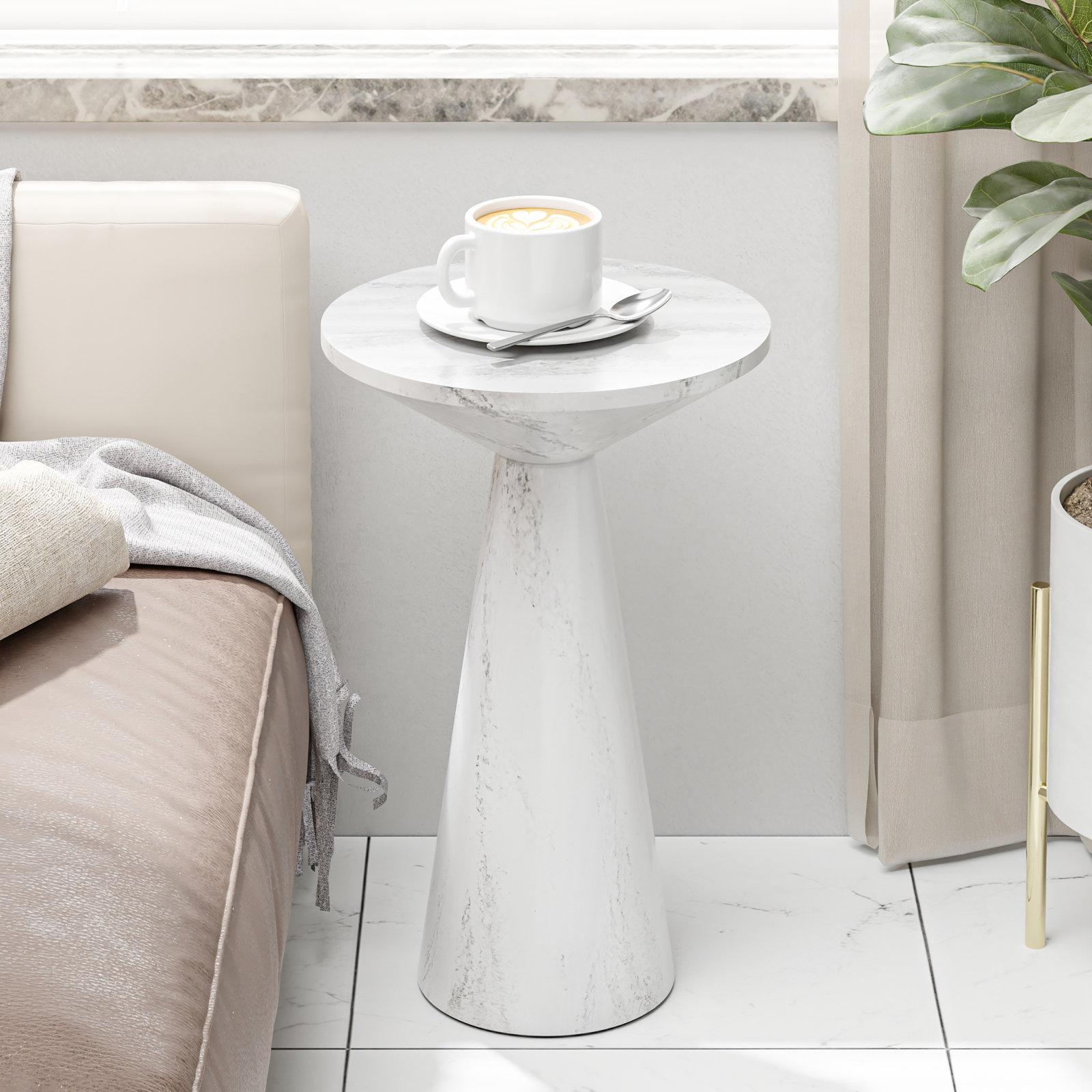 Bozovich Solid Wood End Table, 19.5" H x 13.5" W x 13.5" D, White Marble