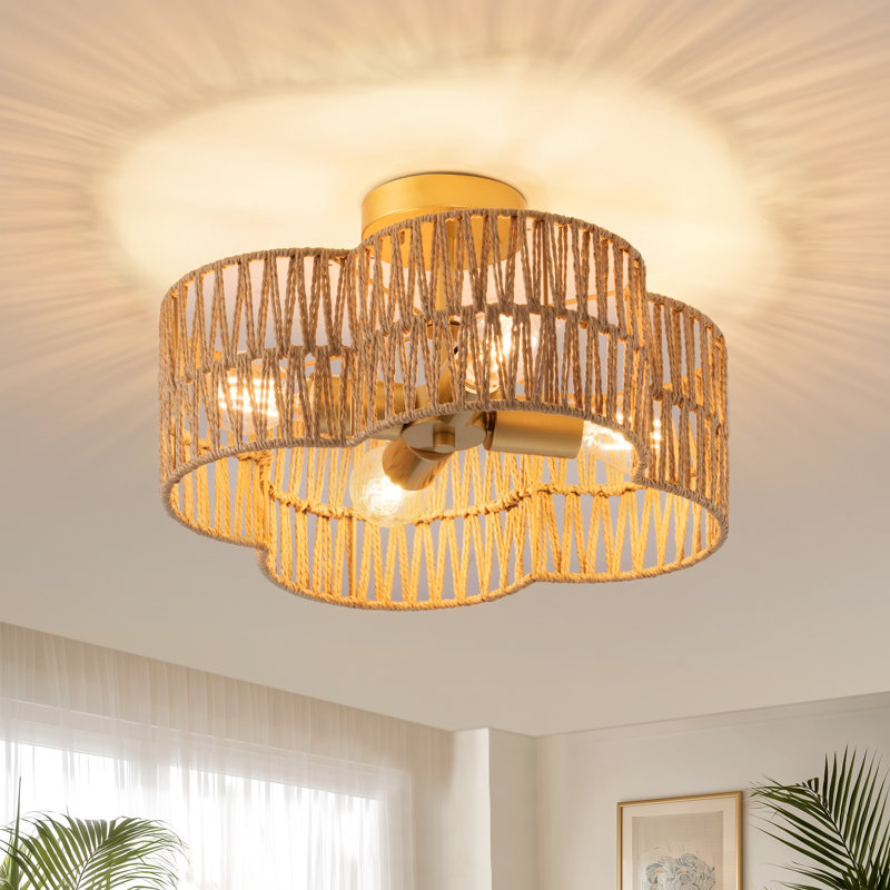 16.5" 4-Light Woven Rattan Semi Flush Mount Ceiling Light