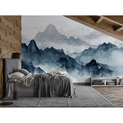  Mountain Wall Mural, Misty Landscape Wallpaper, Tranquil Nature Wall Art Decor