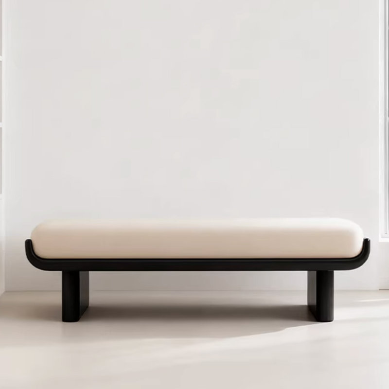 White Solid Wood Upholstered Bench, 17.72" H x 62.99" W x 17.72" D
