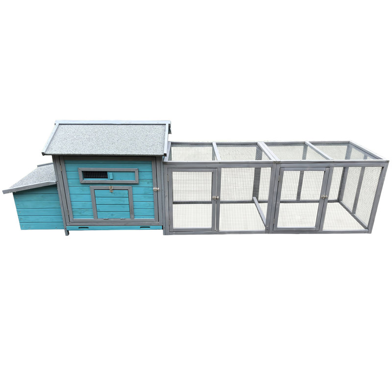 Poulailler en bois avec parcours extérieur, Blue-grey