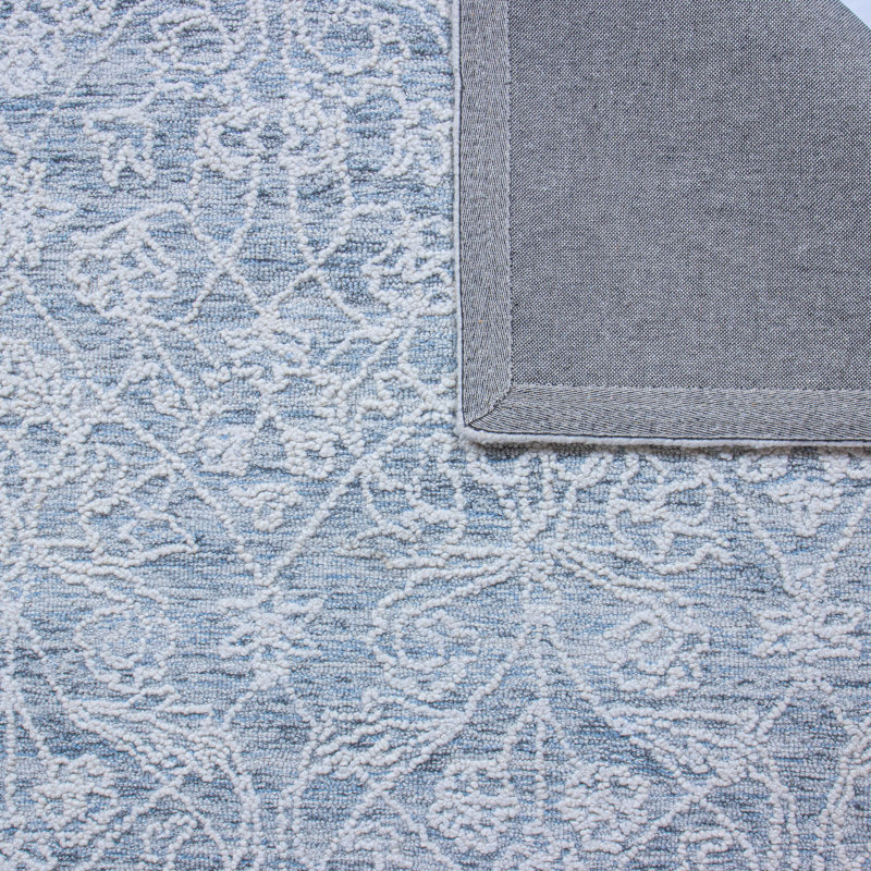 Tapis bleu clair en laine touffeté à la main Larrison, Rectangle 7 pi 6 po x 9 pi 6 po