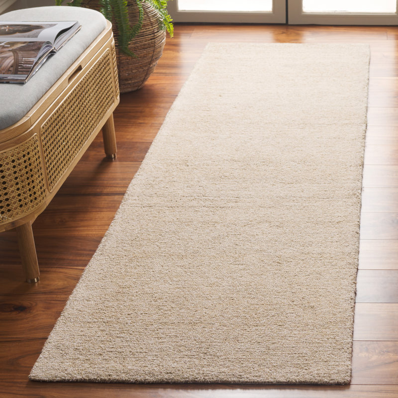 Nefretiri Natural Fiber Hand Tufted Jute Cotton Solid Color Rug in Bleach/Natural, Runner 2'3" x 9'
