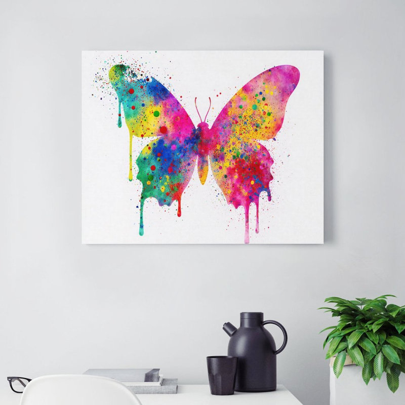 «Vibrant Splatter Butterfly», cadre en bois intégré, art mural abstrait, 16 x 20