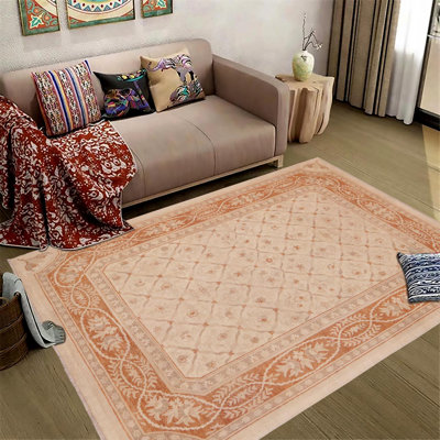 Tapis oriental beige en laine noué à la main 8 pi 11 po x 12 pi 1 po Fien