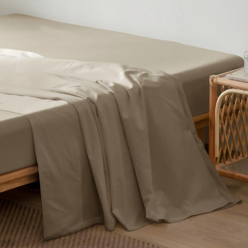 Drap plat 100% coton lavé MooMee, Mocha Brown, Drap plat grand