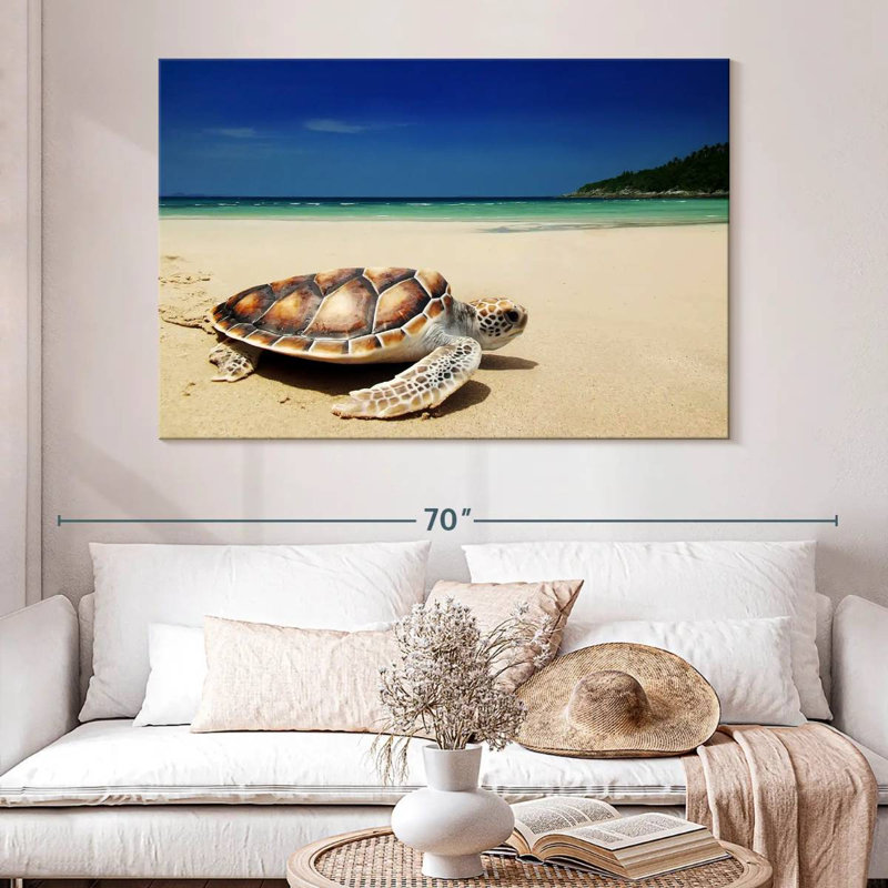Tortue Brampt sur la plage, H 34 po x l 51 po