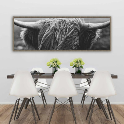 Portrait monochrome - Highland Cow - Toile encadrée, décoration intérieure
