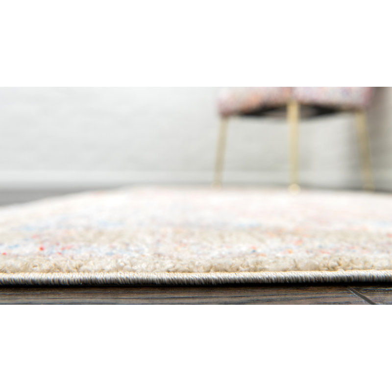 Tapis ivoire / orange Rosamonde, Tapis de couloir 2 pi 7 po x 8 pi 2 po